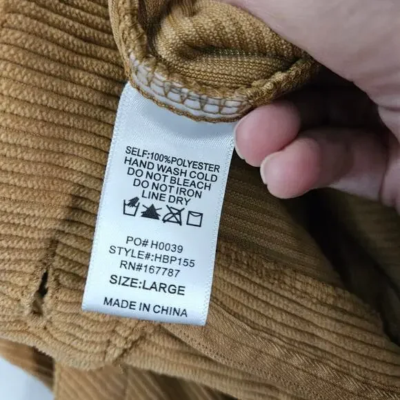 Hunter & Brown Tan Corduroy High Rise Pants Pockets Elastic Waist Size Large - Picture 6 of 6